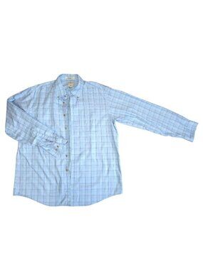 L.L. Bean Mens L Regular Blue Plaid Wrinkle Resistant Button Down Shirt Cotton.